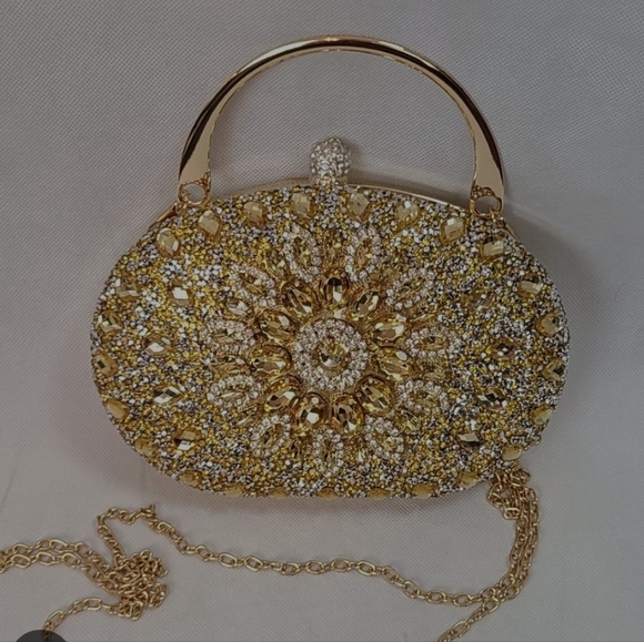 Elegant Pink, Gold, Blue, Green, or, Black or RED and Gold Embellished Clutch - Picture 2 of 6